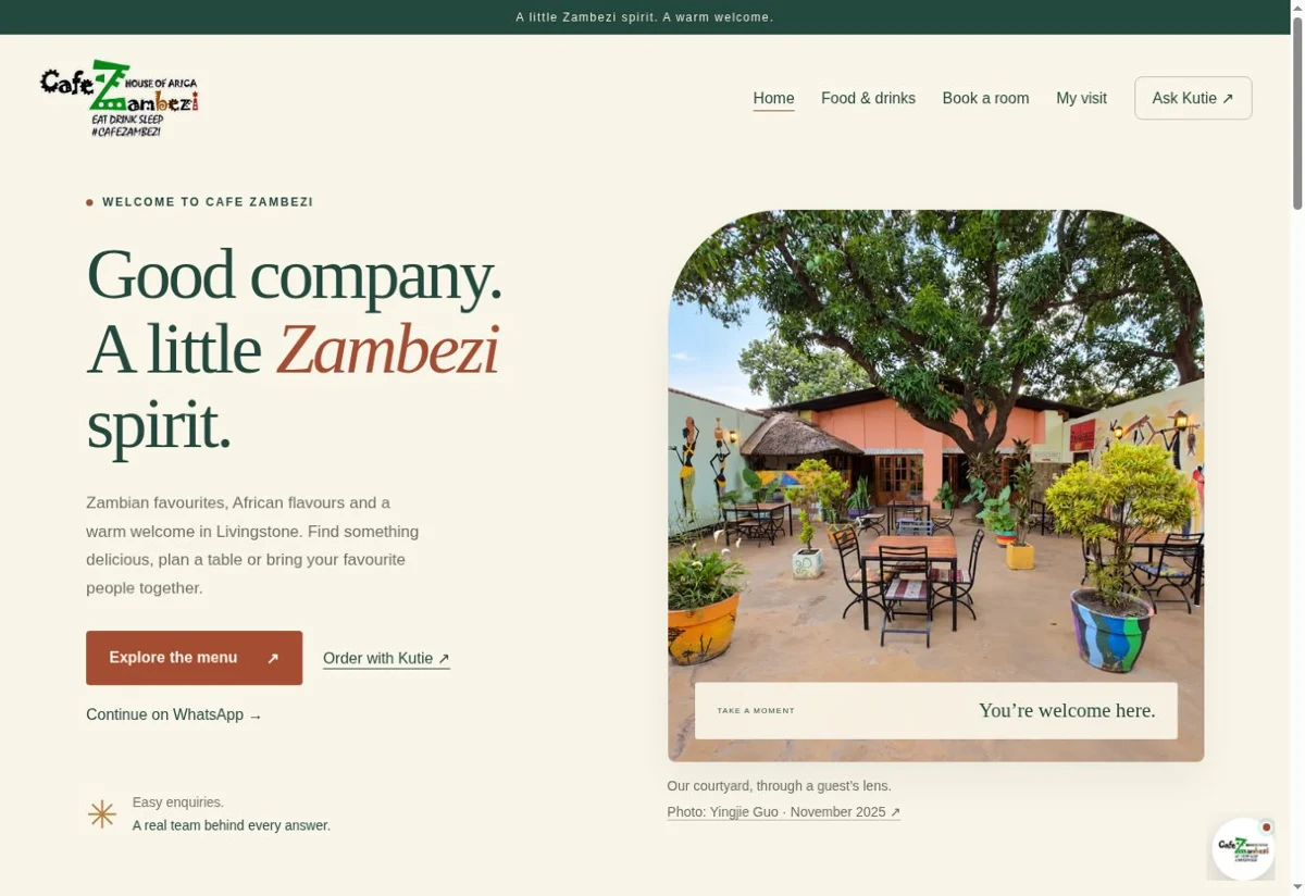 Zambezi Café Sales App: public customer website