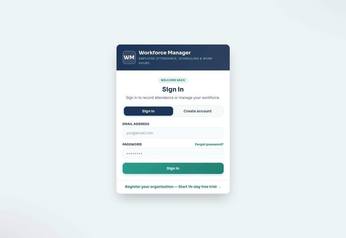 Workforce Manager: secure sign-in screen